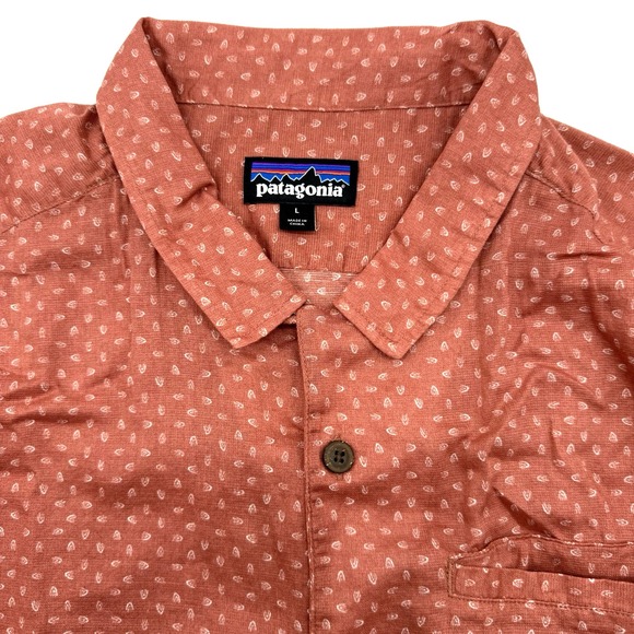 Patagonia Men's Short Sleeve Button Down L Geometric Maroon Hemp Blend Outdoor - Picture 1 of 6